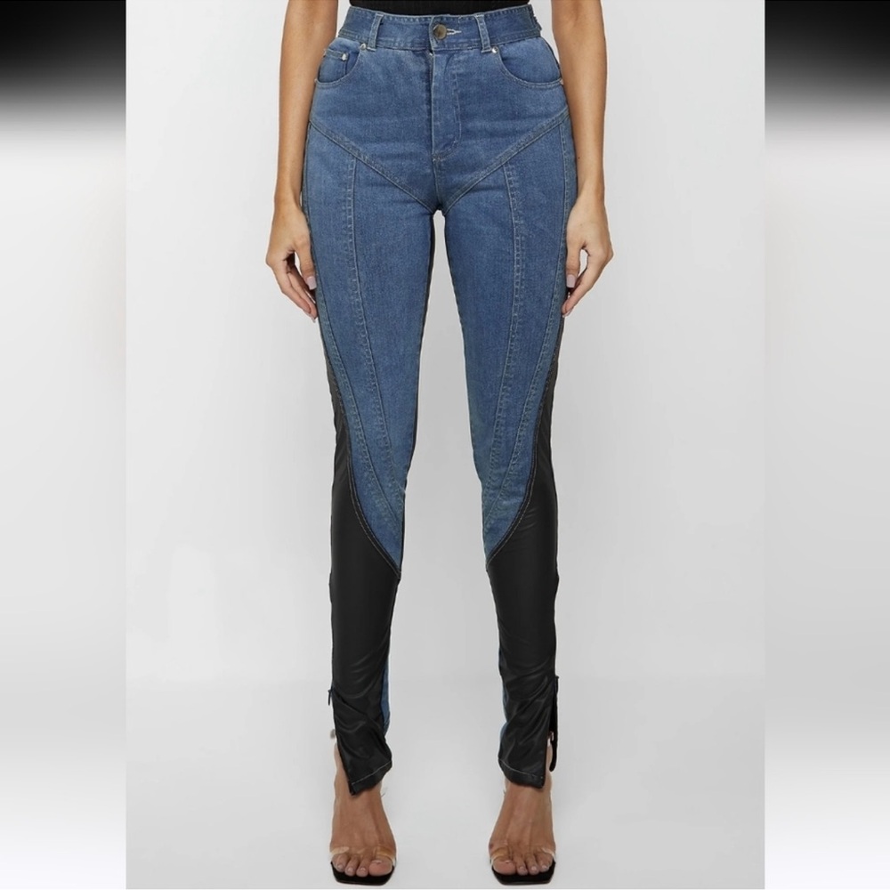 Maniere De Voir Vegan Leather Contour Skinny Jeans